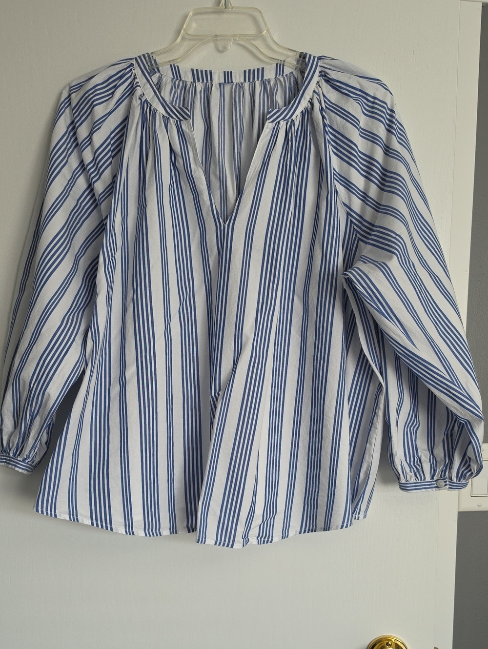 Women's Blue Stripe Peasant Top - Classic Casual - Size 3X